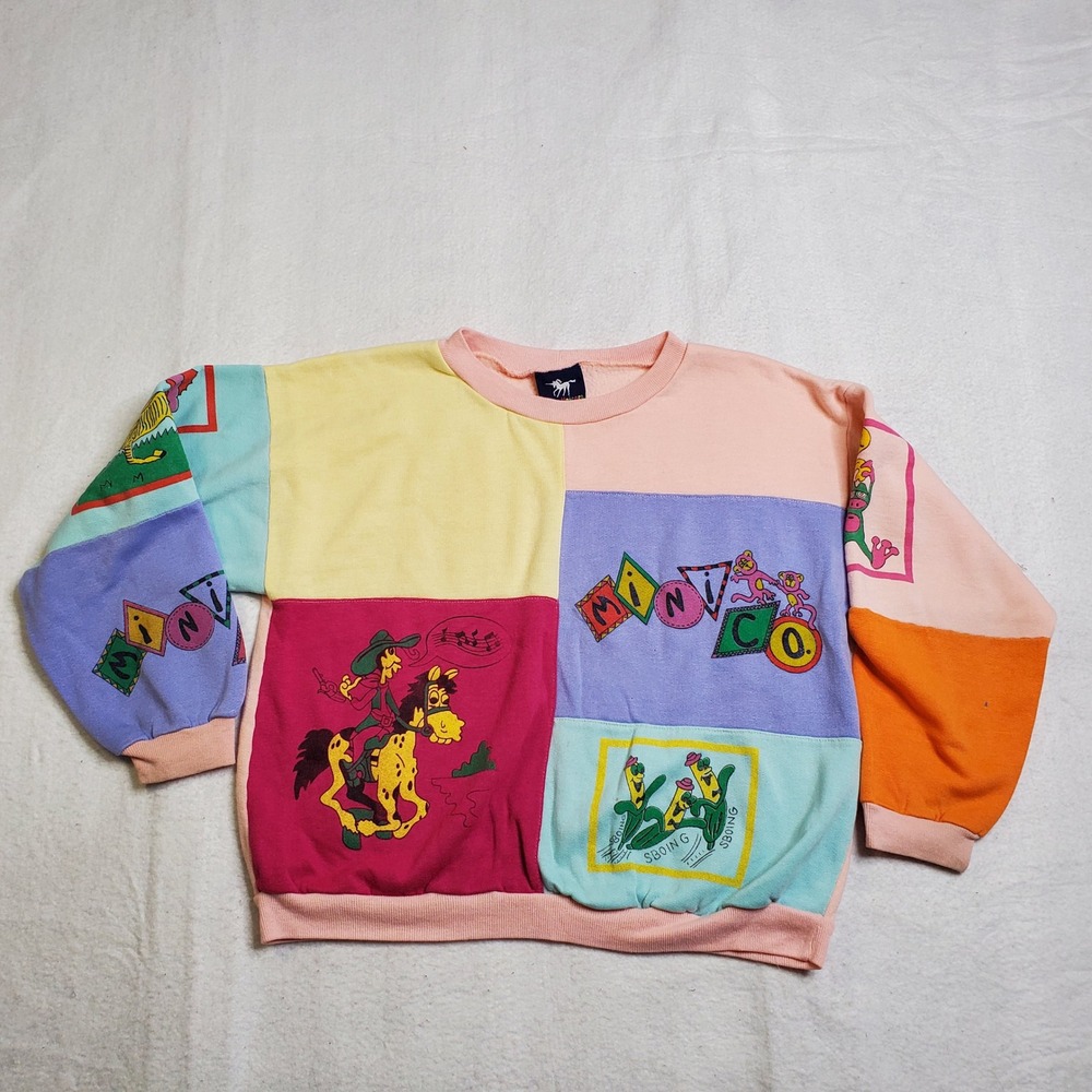 Silver Unicorn Kids Sweatshirt Multicolor Colorblock Graphic Vintage Size L/XL